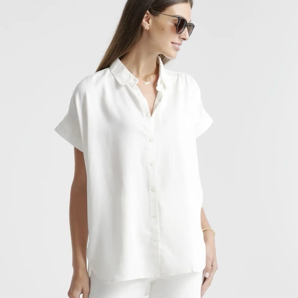 Quince Vintage Wash Tencel Camp Shirt Size XL White Relaxed Runs Big
